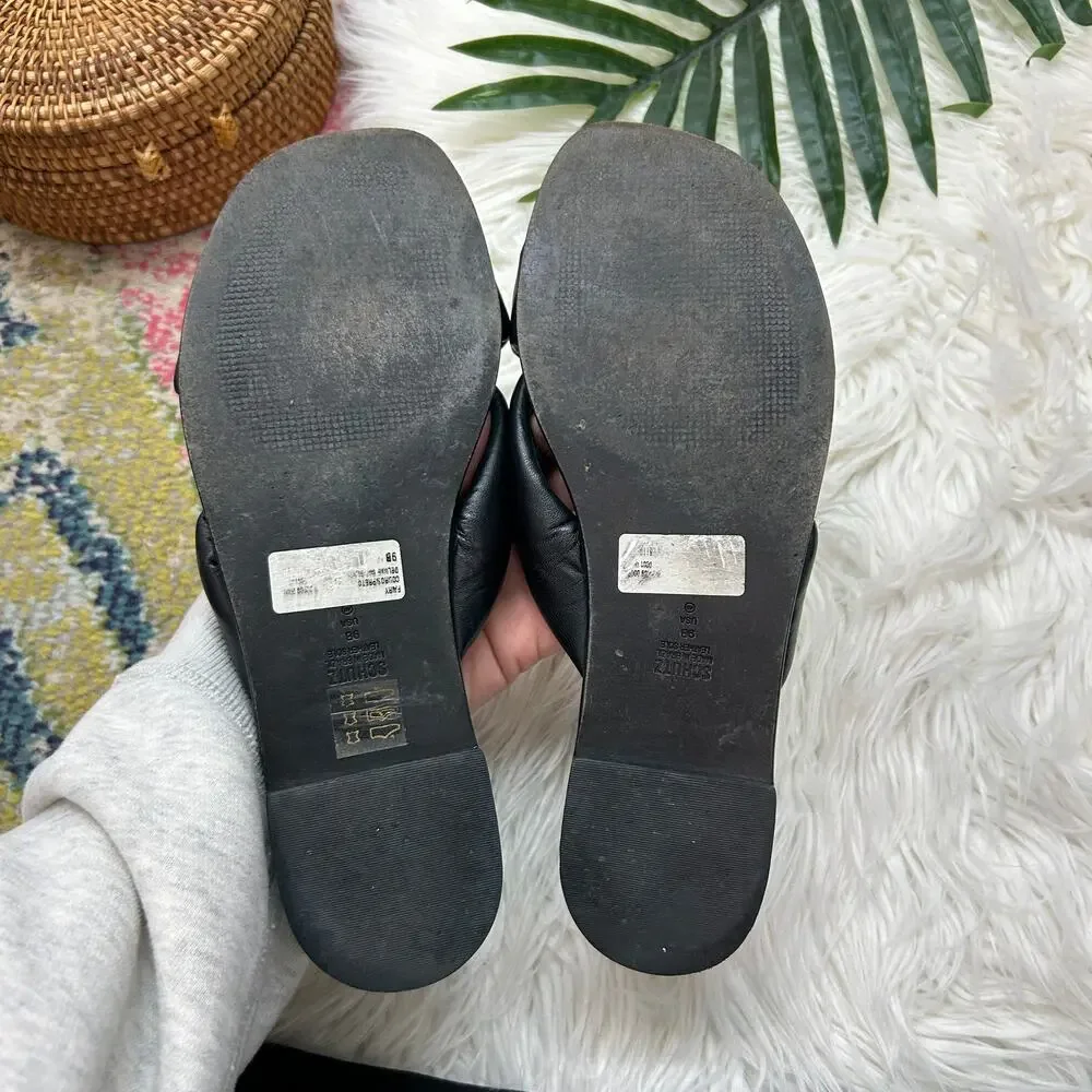 Schutz Black Fairy Slide Sandal 9 Leather Slip On Neutral Minimalist - Picture 4 of 6